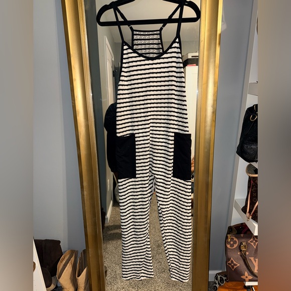 Striped Black and White Jumpsuit - Picture 1 of 5